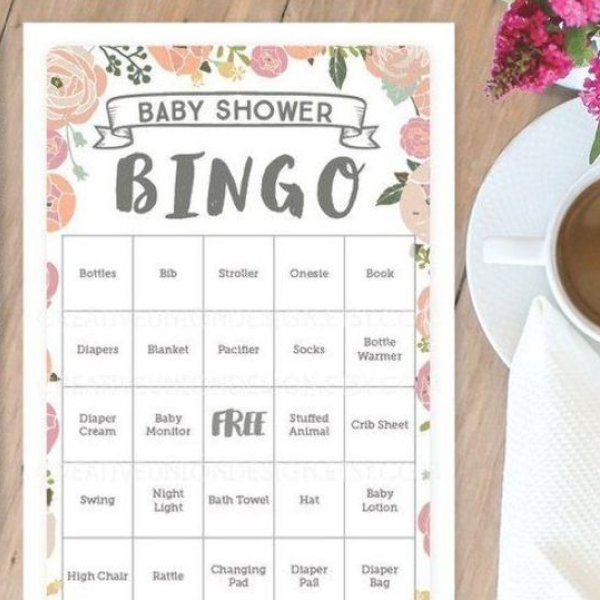 A game board forbaby shower bingo.