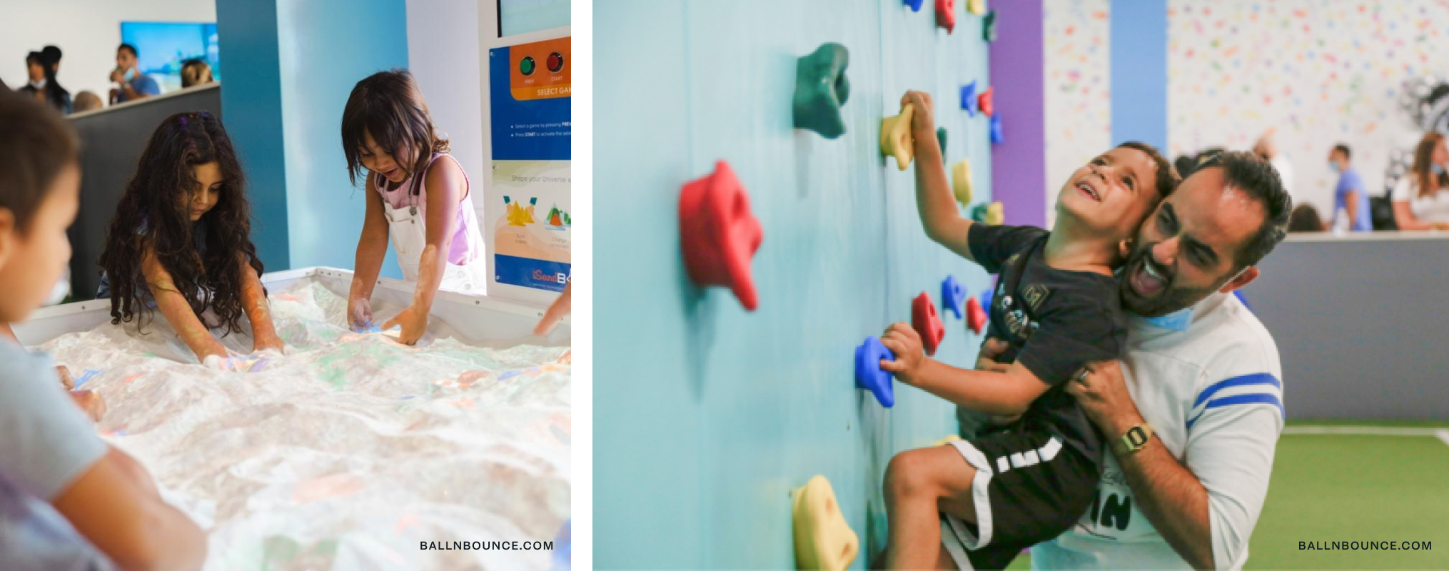 Kids playing and rock climbing.