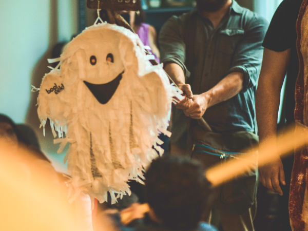 A ghost-shaped piñata.