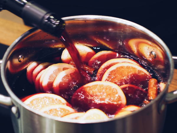 Mulled wine in a saucepan.