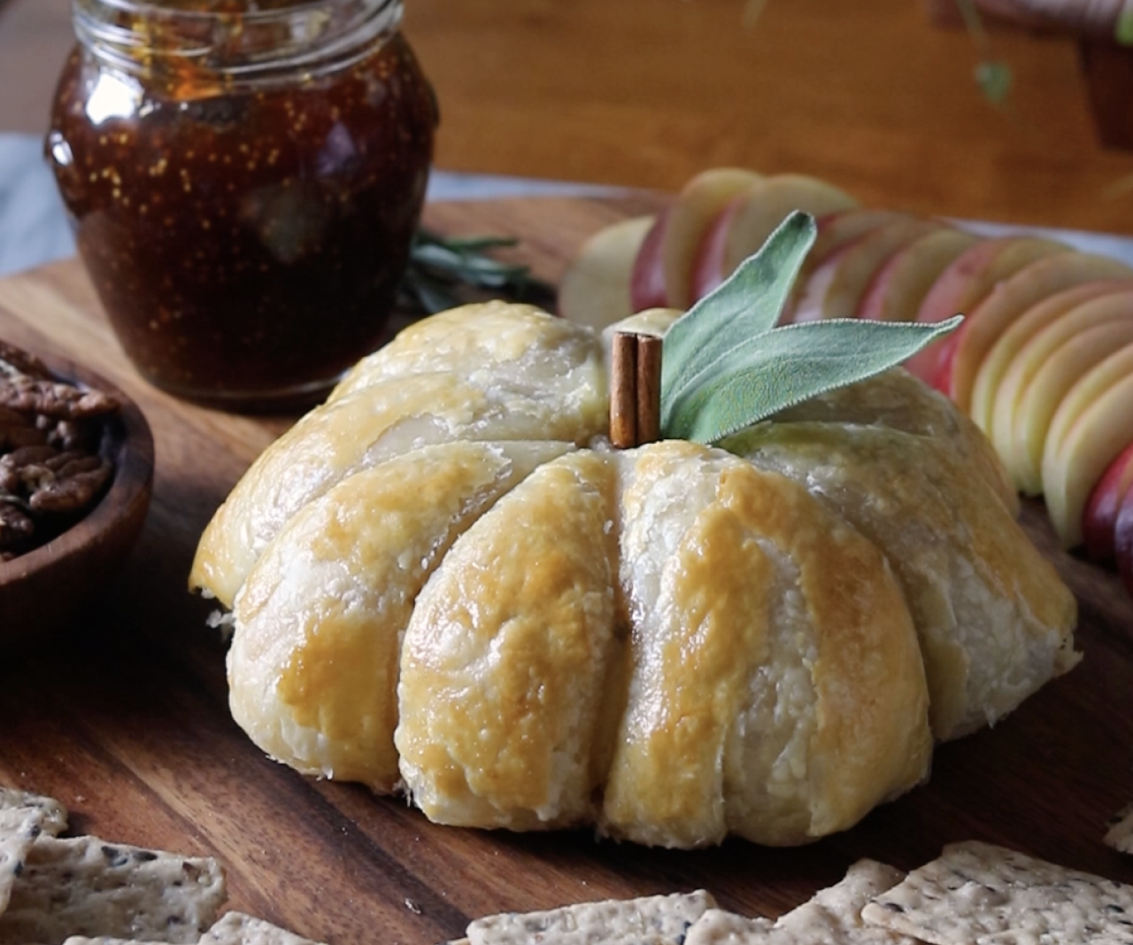 Pumpkin-shaped baked brie recipe